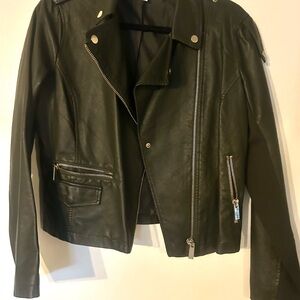 New York & Company Green Leather Jacket with Silver Accents